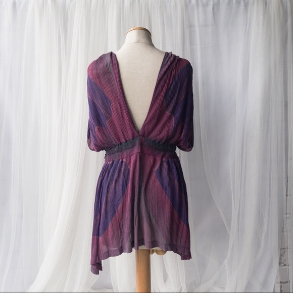 FREE PEOPLE Women's Small 100% Modal Purple/Pink Gray Top with Waist Detail - Picture 4 of 15